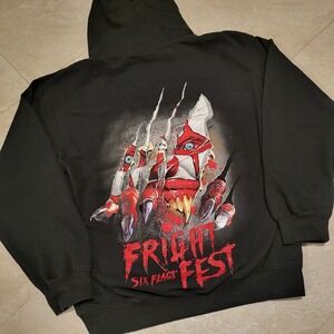Six Flags Fright Frest Mens M Medium Insane Killer Clown Black Sweatshirt Hoodie